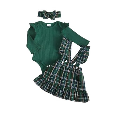 Kucnuzki Newborn Baby Girl Clothes Toddler Long Sleeve Ruffle Romper Top Infant Skirt Set Little Girl Overall Dress