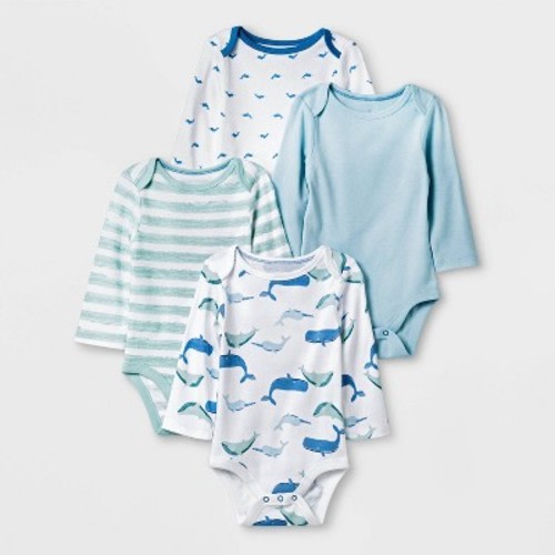 Baby Boys' 4pk Sleepy Tides Long Sleeve Bodysuit - Cloud Island™ Museum Blue 3-6M