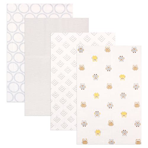 Luvable Friends Unisex Baby Cotton Flannel Receiving Blankets, Owl 4-Pack, One Size
