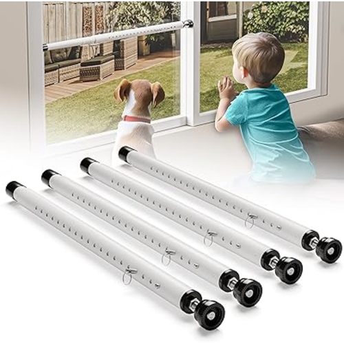 Sliding Door Security Bar,17-50 inch Adjustable Window Security Bars with Rubber Tips for Sliding Glass Door/Home Apartment/Child Safety/Burglar Proof (White - 4 Pack)