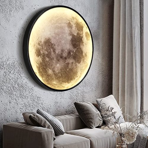 Dimmable Moon Wall Light 19.6 inch Wall Lights with Remote Control Plug-in Modern LED Wall Light, 24W Black Wall Lamp Indoor Wall Mounted Ceiling Light Fixture for Living Room Bedroom