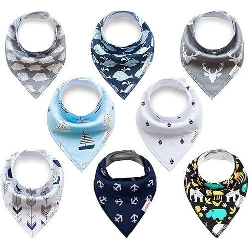 ALVABABY Baby Drool Bandana Bibs 8 Pieces of Bibs For Drooling Teething Feeding Reusable Adjustable Snap Super Absorbent 100% Cotton Unisex Boys Girls Newborn