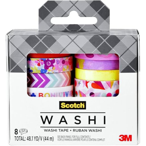 Scotch Scotch Expressions Washi Tape, 8 Rolls, Assorted Sizes & Colors, Great for Decorating and Crafts