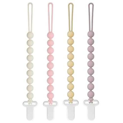 Pacifier Clips Baby Girls - Draklary 4 Pack Paci Clip Silicone Soothe Baby Binky Holder for Newborn Essentials Shower Birthday Gift Scenes