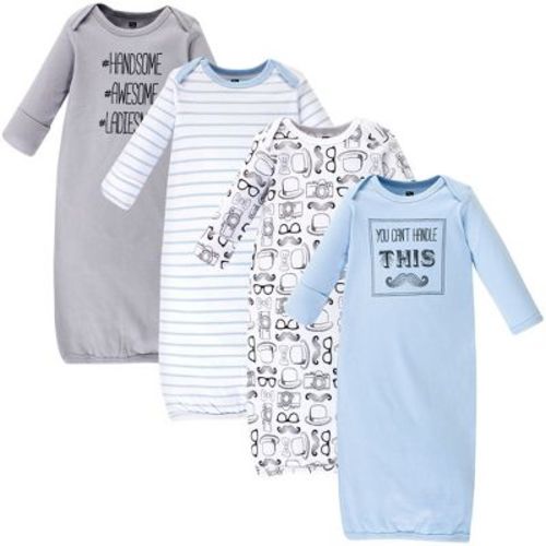 Hudson Baby Infant Boys Cotton Long-Sleeve Gowns 4pk, Mustache, 0-6 Months