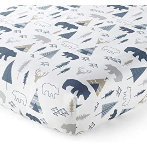 Levtex Baby - Emerson Crib Fitted Sheet - Fits Standard Crib and Toddler Mattress - Animal Toss - Grey, Blue and Tan - Nursery Accessories - 100% Cotton