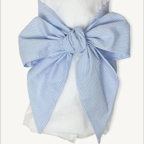 Bow Swaddle ® - Breakers Blue Seersucker