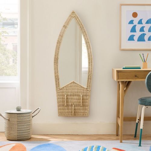 Surfboard Rattan Wall Mirror (18"W x 48"H)