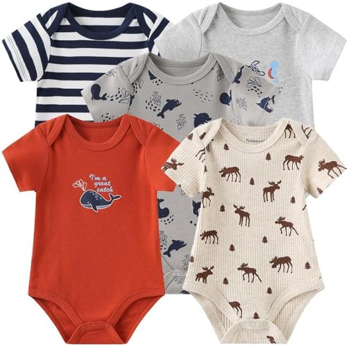 Kiddiezoom Newborn Baby Unisex Cotton One-Piece Bodysuits Baby Gift 5-Pack Baby Clothes