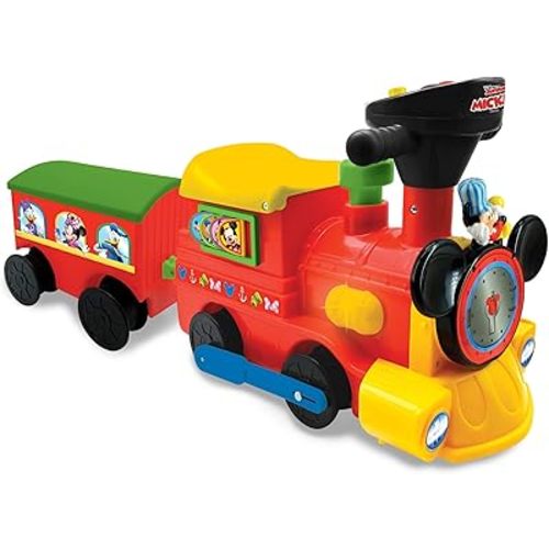 Kiddieland Battery Powered Mickey Ride-On Train with Tracks & Caboose, Lights & Sounds, Ages 12–36 Months, D-Cell Batteries Included, Indoor Toddler Activity Toy