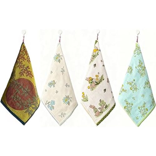 100% Cotton Face Towels Reusable Hand Towels for Bathroom Set with Hanging Loops Quick Dry Turkish Hand Towels Set Double-Faced Jacquard 4ply Cotton Gauze,4PC,13.4"x15.7"