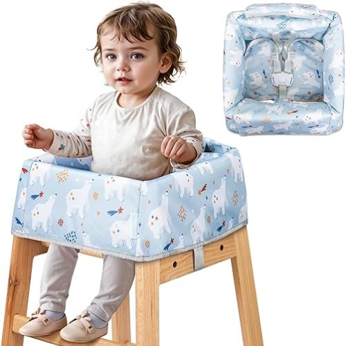 High Chair Cover for Baby Restaurant: Sprouterie Baby Highchair Covers for Restaurant Waterproof Washable Stain and Slip Resistant Portable for Children Outdoor Indoor Eating Blue Polar Bear