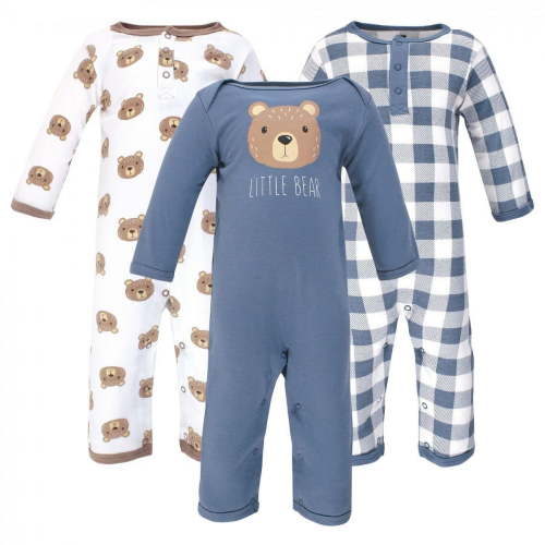 Hudson Baby Infant Boy Cotton Coveralls 3pk, Little Bear, 6-9 Months