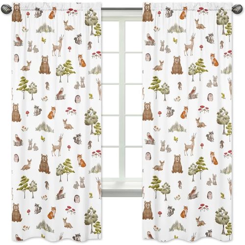 Sweet Jojo Designs Woodland Forest Animals Boy Girl Gender Neutral Unisex Window Curtains Treatments Panels Drapes Baby Nursery Kids Bedroom Kitchen Living Room Coverings Set of 2 Bear Fox Hedgehog