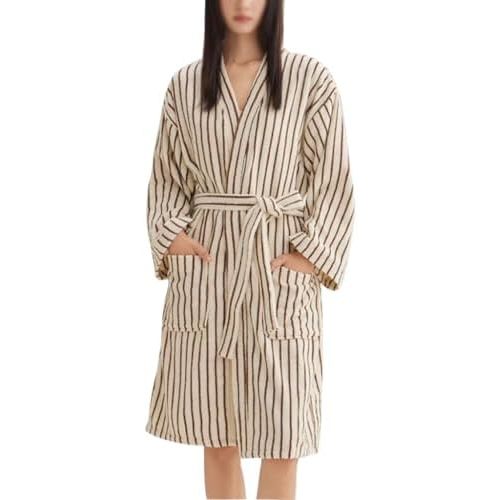 Cotton Terry Stripe Bathrobe For Women And Men,Luxury Kimono Soft Terry Cloth Robe,Comfortable Loungewear Nightwear