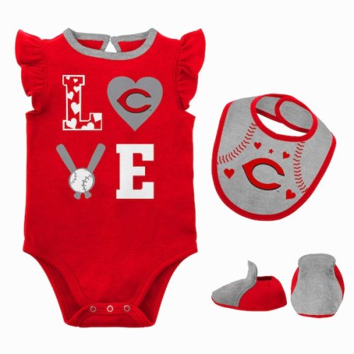Newborn & Infant Cincinnati Reds Three-Piece Love of Baseball Bib, Bodysuit & Booties Set