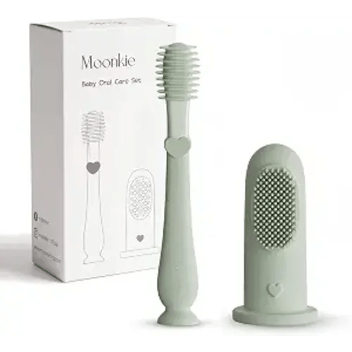 Moonkie Baby Finger Toothbrush Tongue Oral Cleaner Kit for 3 Months +, 2 Pcs (Mint)