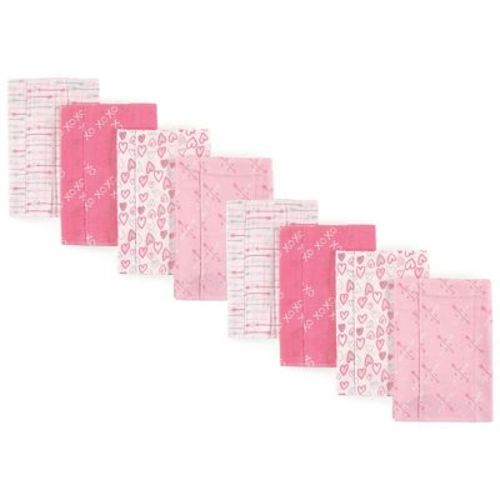 Luvable Friends Girls Cotton Poly Flannel Burp Cloths 8-Pack, Love, One Size