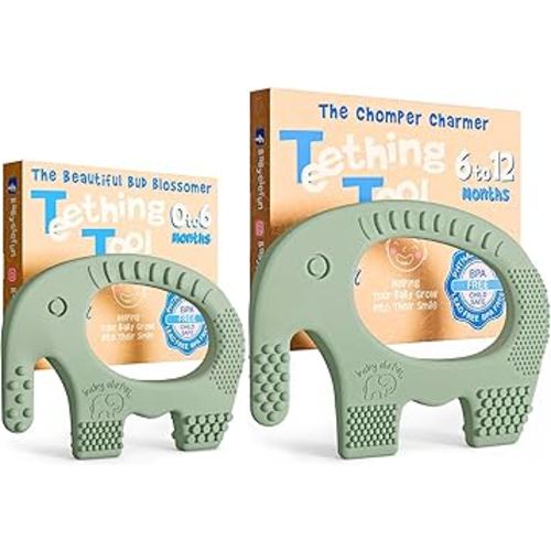Elefun Baby Teether Pack - Gift a Full Year of Blissful Baby Relief - Infant Teethers 0 to 6 to 12 Month Set - Safe Silicone Soothing Rings Developmental Infant Chew Toys 2 Set