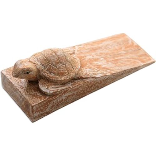 NOVICA Handmade Wood Baby Turtle Door Stopper, Brown and White, 'Distressed Baby Turtle'