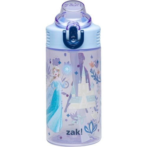 Zak Designs Disney Frozen Sage Kids Water Bottle For School or Travel, 16oz Durable Plastic Water Bottle With Straw, Handle, and Leak-Proof, Pop-Up Spout Cover (Anna, Elsa, Olaf)