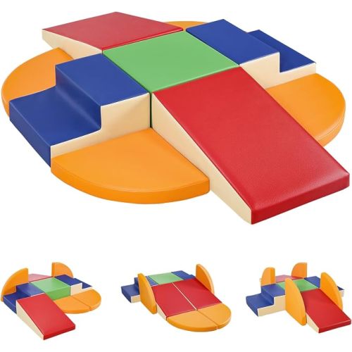 9-Piece Climbing Foam Blocks: Soft PU Leather - Baby Climb and Crawl Activity Blocks - Kids Play Gym Equipment Indoor for Development