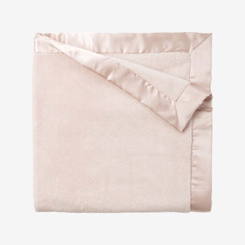 Pale Pink Satin Trim Flannel Fleece Baby Stroller Blanket PINK / 30X40