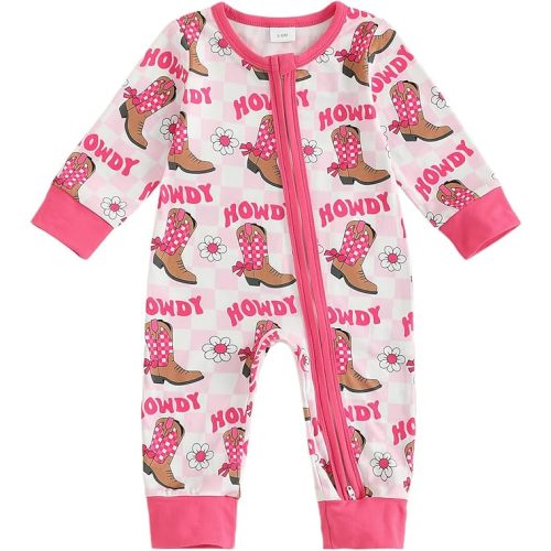 Lefyira Western Baby Girl Clothes Horse Print Cow Romper Zipper Long Sleeve Jumpsuit Infant Cowgirl Outfit Fall Clothes