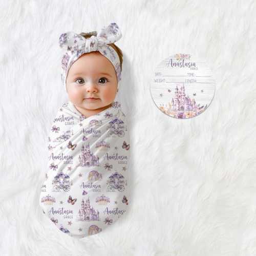 Princess Swaddle, Princess Swaddle Bundle Option, Personalized Swaddle Blanket, Princess Baby Swaddle, Princess Birth Announcement Sign, G89