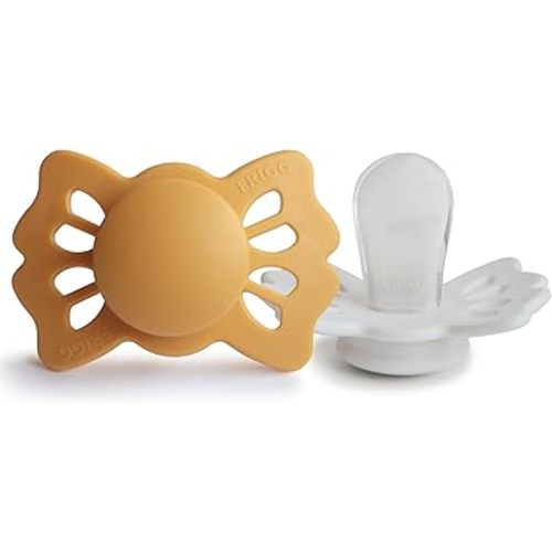 FRIGG Lucky Symmetrical SilkySoft Silicone Baby Pacifier | Made in Denmark | BPA-Free (Honey Gold/Cream, 0-6 Months)