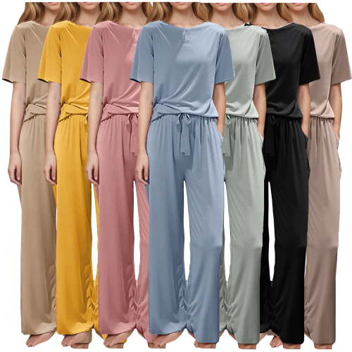 Bovxnpu Pajamas for Women Set Loungewear Set, Plus Size Pajama Sets For Women 2 Piece Short Sleeve Pajamas Sets With Long Pants Sleepwear Casual Loose Lounge Sets