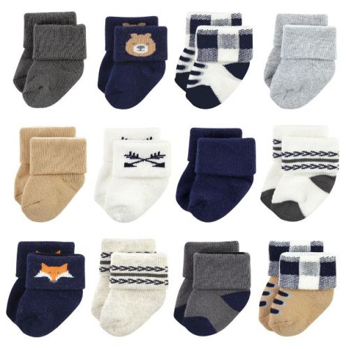 Hudson Baby Infant Boys Cotton Rich Newborn and Terry Socks, Forest 12-Pack