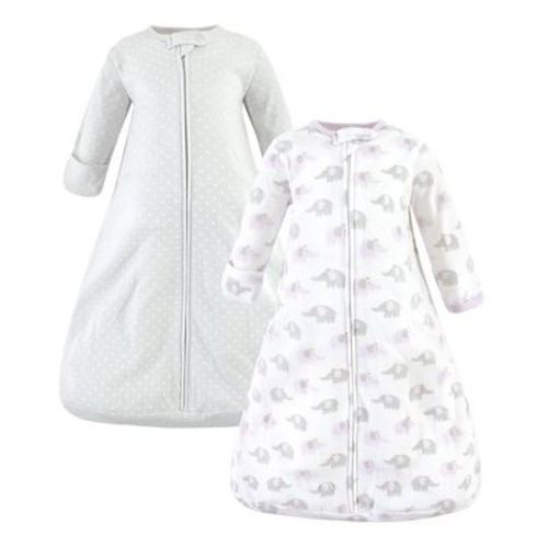 Hudson Baby Infant Girl Cotton Long-Sleeve Wearable Sleeping Bag, Sack, Blanket, Lilac Elephants Long Sleeve, 0-3 Months
