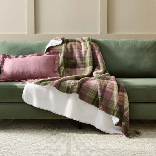 Better Homes & Gardens Violet Plaid Faux Wool Reverse to Faux Fur Oversized Throw, 50" x 72"