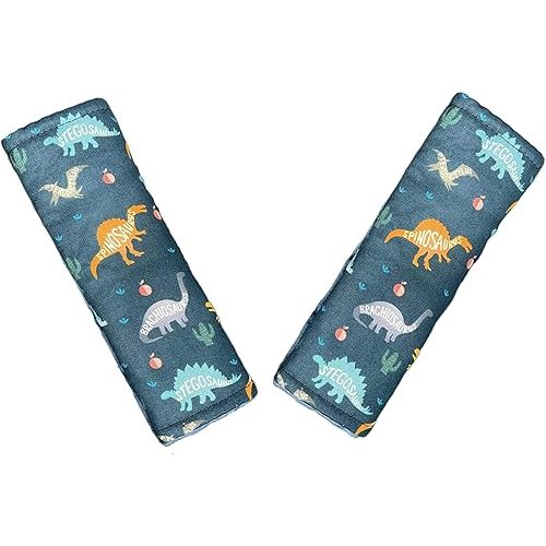 Baby Car Seat Neck Cover, Car Seat Strap Cover, Seat Belt Cushions Pads, Shoulder Strap Protectors, Reversible Pram Harness Covers in Minky Dinosaur, Baby Neck Pad Protector