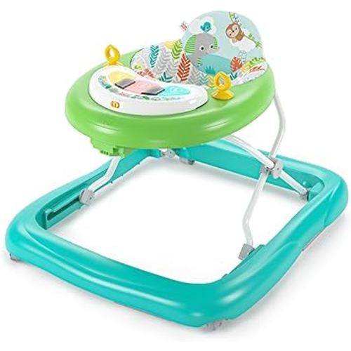 Bright Starts Tiny Trek 2-in-1 Baby Activity Walker with -Toy Station, Adjustable Height and Easy-Fold Frame, Jungle Vines Age 6 Months+