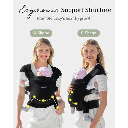 GROWNSY Baby Carrier Newborn to Toddler, Cozy Baby Wraps Carrier, Ergonomic Baby Carrier with Head Support, Black