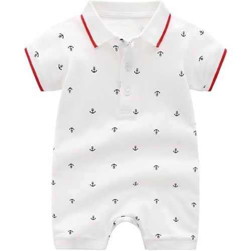 Auro Mesa Baby Boys Polo Romper Short Sleeve Collared Cotton One-Piece Coverall Summer Baby Stuffs outfits