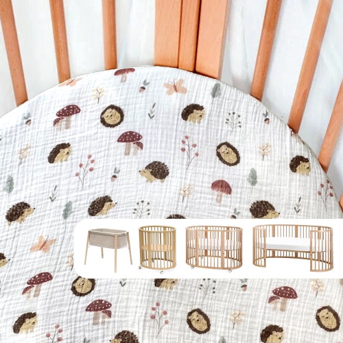 Muslin Sheets for Stokke Sleepi Cribs - Organic Cotton Fitted - Mini V2 V3 Junior - Oval