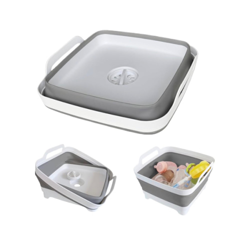 Collapsible Wash Basin for Baby Bottles - 2.4 Gallons Portable Wash Bin for RV Camping Sink, Space-Saving Dish Tub (Gray)