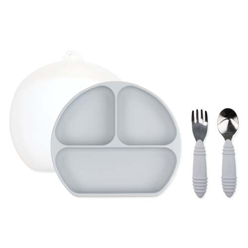 Grip Dish Essential Toddler 4-Piece Mealtime Set: Gray