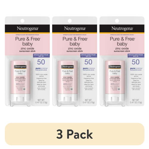(3 pack) Neutrogena Pure & Free Baby Mineral Sunscreen Stick, SPF 50, 0.47 oz