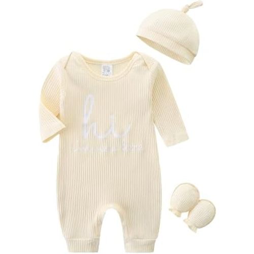 Newborn Unisex Baby Clothes 0-3 Months,Long Sleeve Onesie Infant Coming Home Outfits Romper with Mittens & Hat