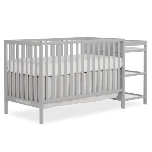 Dream On Me Synergy 3-in-1 Convertible Full-Size Baby Crib & Changer, Pebble Grey, Open Storage, GreenGuard Gold & JPMA, Pinewood, Convert to Day & Toddler Bed, 4 Mattress Heights, 1″ Changing Pad,