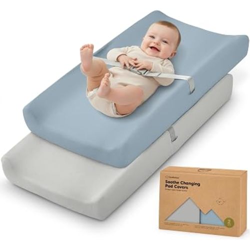 2-Pack Organic Changing Pad Covers for Girl, Boy, 100% Cotton (Steel)