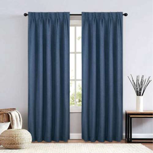 Sun Shield Blue Blackout Pleated Curtain Panel, 84"