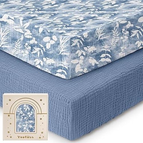Yoofoss Muslin Crib Sheets for Boys Girls, Organic Baby Crib Sheets for Standard Crib Mattress & Toddler Mattress, Soft, Breathable, Durable 52"x28"