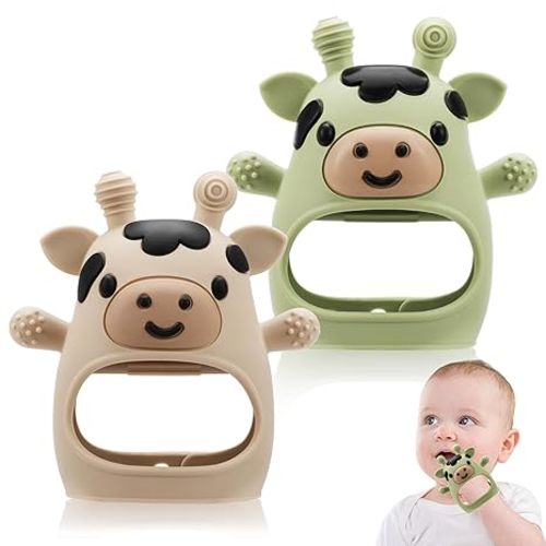 2 Pack Baby Teething Toys 0-6 6-12 Months, Adjustable Anti Dropping Wrist Teething Mittens, Food Grade Silicone Baby Chew Toys for Sucking Needs Teether for Newborns Infants Teething Relief
