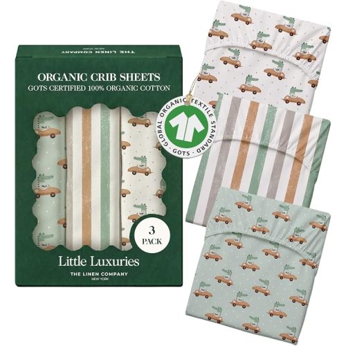 Baby Crib Sheets (3-Pack) – GOTS Certified 100% Organic Cotton , Soft Fitted Sheets for Mini Mattress & Pack n Play, 5 in Deep Pocket with Secure Elastic Fit, Boys & Girls, (28" x 55") Safari