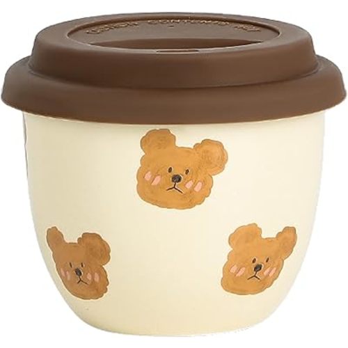 Cute Bear Mug with Lid, Cute Coffee and Tea Mug，Gift for Friend Women Men，Beige, 8oz